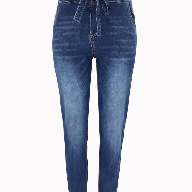 Wholesale Women's High Waist Wide Leg Skinny Belt Jeans