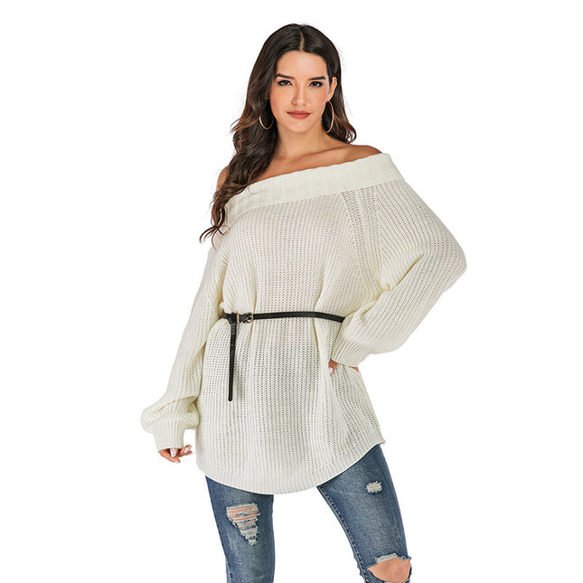 Wholesale Ladies Autumn Knitted Long Sleeve Off Shoulder Sweater