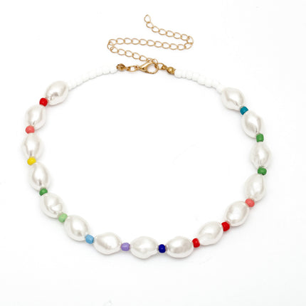 Wholesale Colorful Rice Beads Shaped Short Pearl Necklace