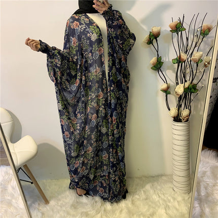 Venta al por mayor damas verano gasa impresa musulmana túnica islámica
