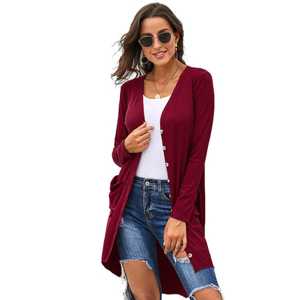 Wholesale Women's Solid Color Long Sleeve Cardigan Sweater