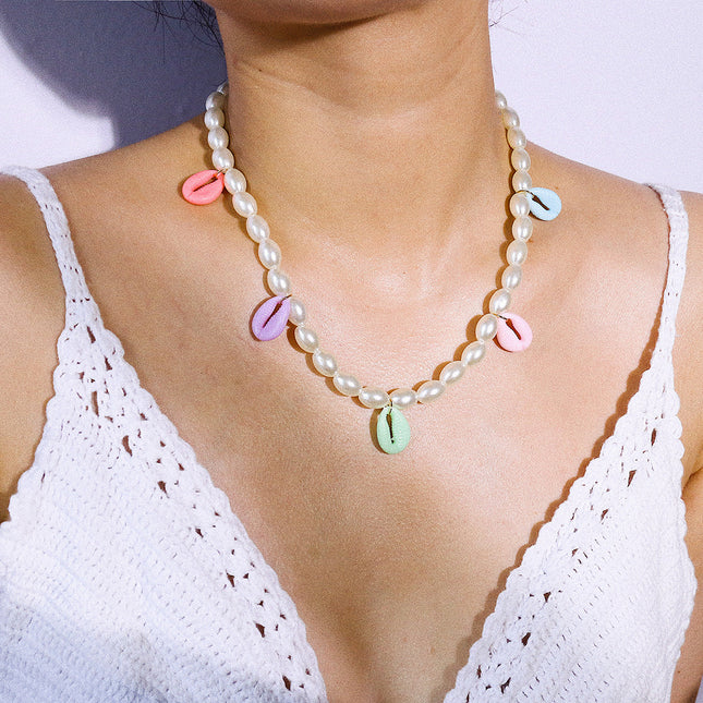 Einschichtige Acryl-Perlen-Farben-Muschel-Anhänger-Halskette