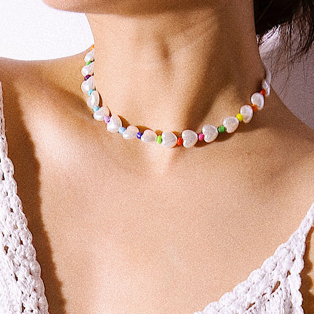 Colorful Beads Beaded Heart Shaped Pearl Necklace