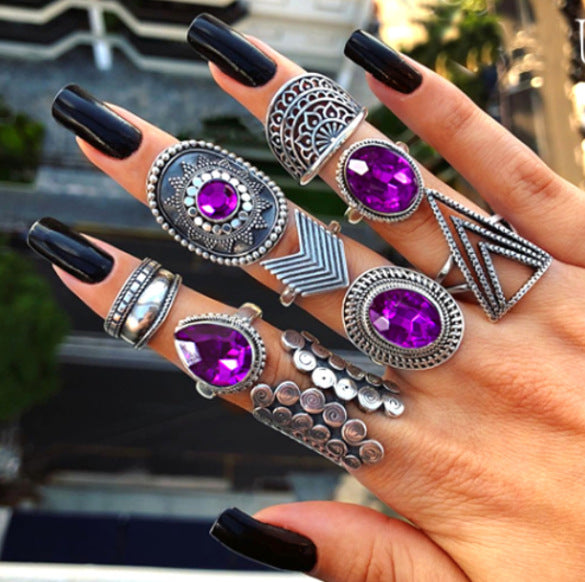 Purple Geometric Cutout Triangle Ring 9 Pieces Knuckle Rings