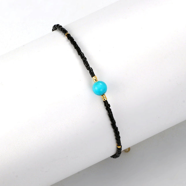 Fashion Simple Handwoven Rice Bead Cord Geometric Turquoise Anklet