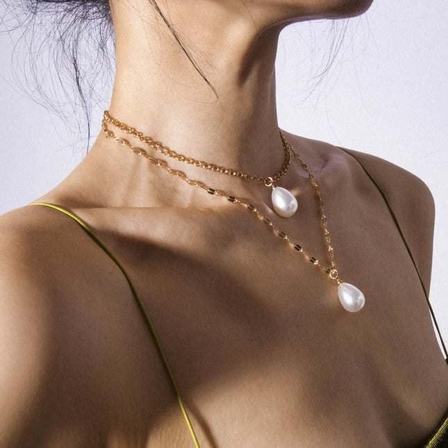 Wholesale Fashion Simple Double Layer Drop Pearl Pendant Necklace