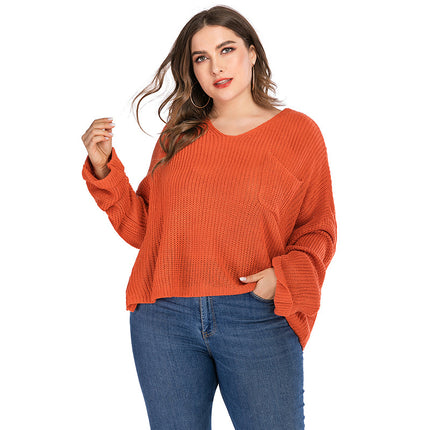 Wholesale Ladies Autumn Winter Plus Size Long Sleeve Solid Color Sweater