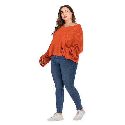 Wholesale Ladies Autumn Winter Plus Size Long Sleeve Solid Color Sweater