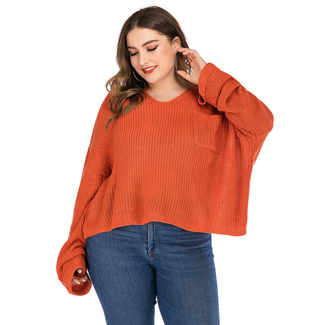 Suéter de color sólido de manga larga de talla grande para otoño e invierno para mujer