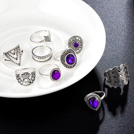 Purple Geometric Cutout Triangle Ring 9 Pieces Knuckle Rings