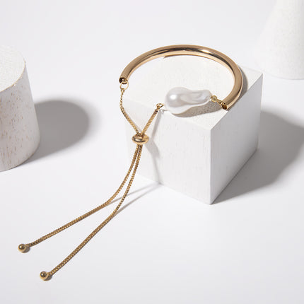 Drawstring Adjustable Pearl Curved Tube Bracelet