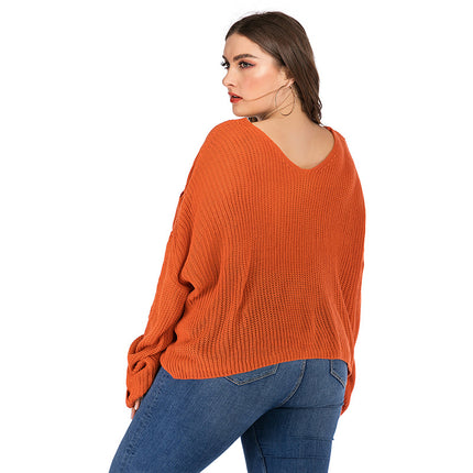 Damen Herbst Winter Plus Size Langarm Einfarbiger Pullover