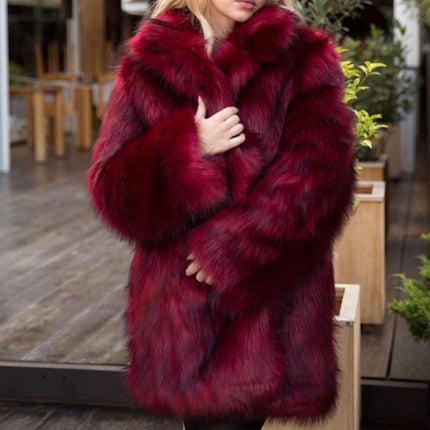 Wholesale Ladies Winter Stand Collar Fox Fur Mid Length Faux Fur Jacket