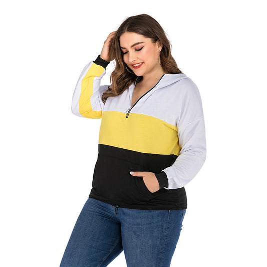 Wholesale Women's Plus Size Thin Round Neck Zipper Loose Stitching Hoodie