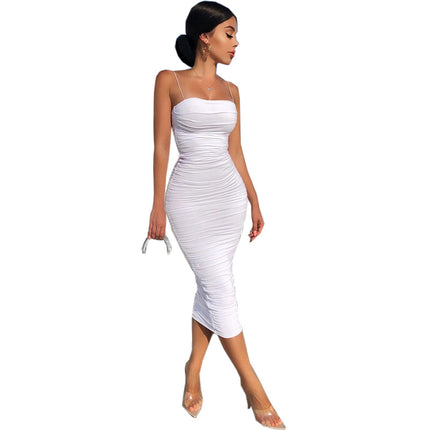 Wholesale Sexy Summer Women's Fashion Pleated Sling Long Dress