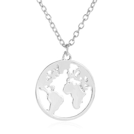 World Map Necklace Round Couple Pendant Necklace