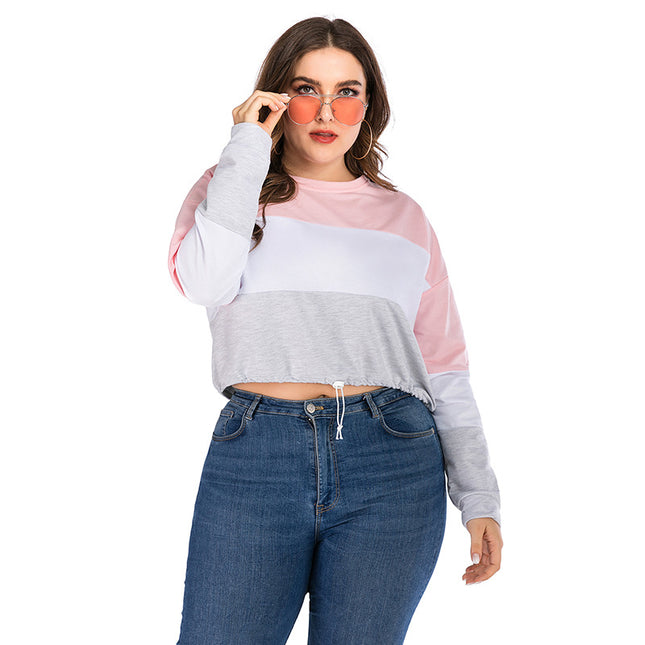 Wholesale Women's Plus Size Thin Long Sleeve Stitching Short Hoodie