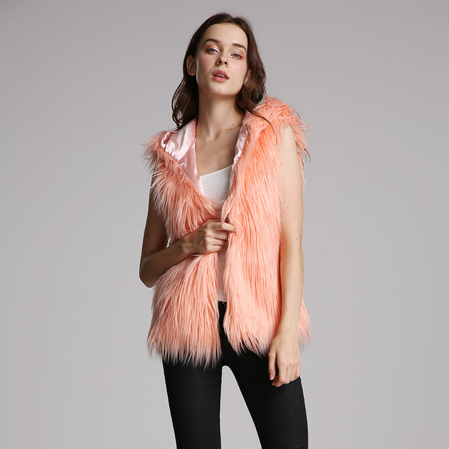 Wholesale Women's Fashion Hooded Faux Fur Cropped Vest