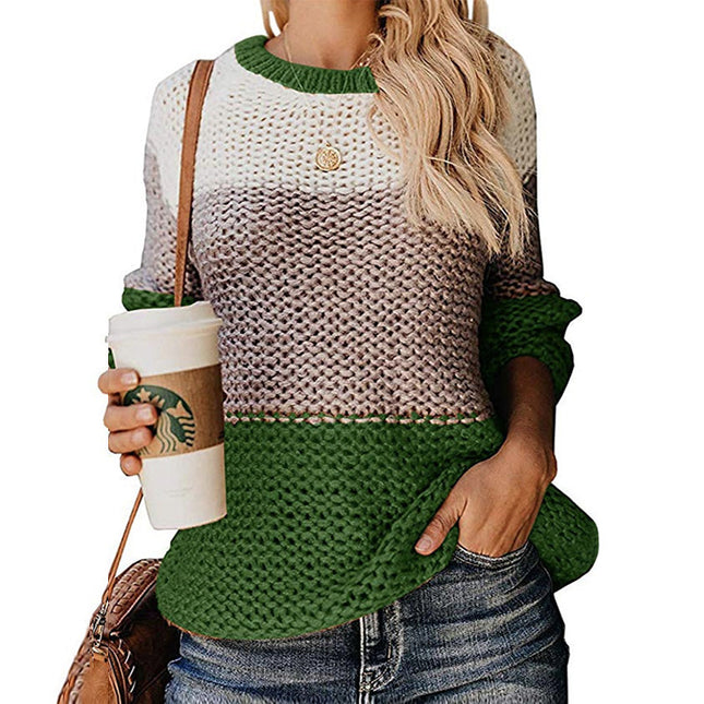 Großhandel Herbst Mode Dicke Linie Colorblock Pullover Pullover Frauen Strickpullover