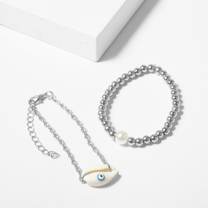 Wholesale Fashion Creative Painted Eyes Shell Pearl Bead Set Bracelet