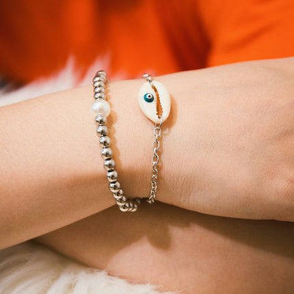 Venta al por mayor moda creativa ojos pintados Shell Pearl Bead Set pulsera