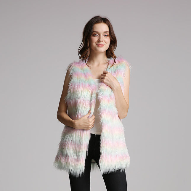 Wholesale Women's Colorful Fashion Mid Length Faux Fur Vest