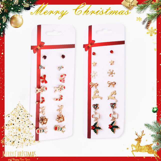 Christmas Gift 8 Pairs Elk Christmas Tree Stud Earrings Set