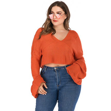Suéter corto de mujer de gran tamaño de color sólido de otoño invierno