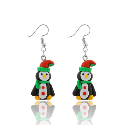Handmade Cute Penguin Soft Pottery Earrings