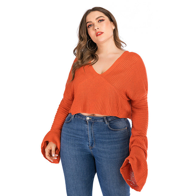 Wholesale Ladies Autumn Winter Large Size Solid Color Short Sweater