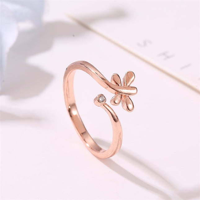 Dragonfly Rhinestone Ring Simple Fashion Metal Butterfly Tail Ring