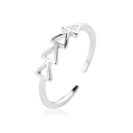Four Triangle Ring Geometric Hollow Ladies Open Single Ring