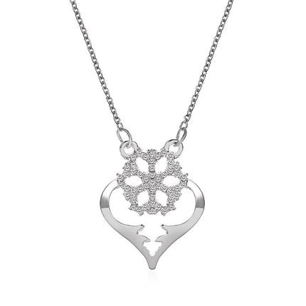 Snowflake Pendant Clavicle Chain Elegant Heart Rhinestone Necklace