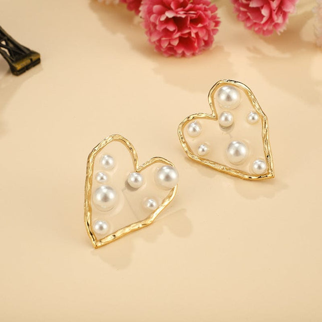 Transparent Love Pearl Heart Earrings