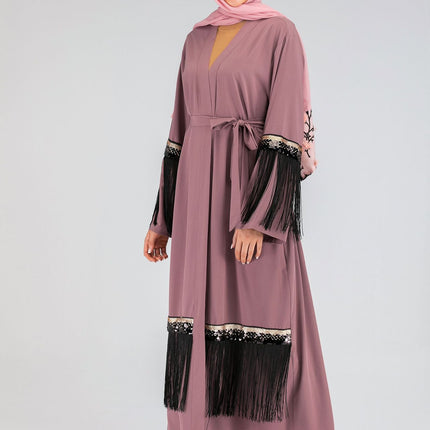 Middle East Turkey Fashion Sequin Tassel Abaya Cardigan