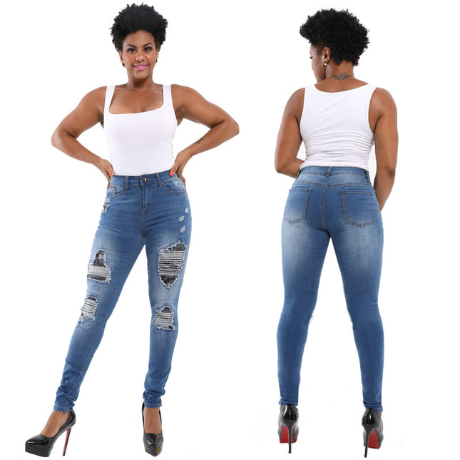 Wholesale Women's Ripped Jeans Big Skinny Butt Lift Jeans