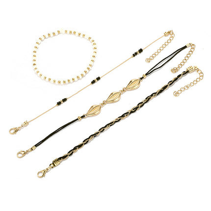 Rice Beads Gold Shell Conch Rope Anklet 4 Pieces