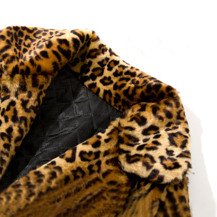 Damen-Blazerkragen, mittellange Kunstpelzjacke mit Leopardenmuster