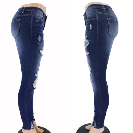 Frühlings-Jeans mit zerrissenen schmalen Bleistiftjeans für Damen
