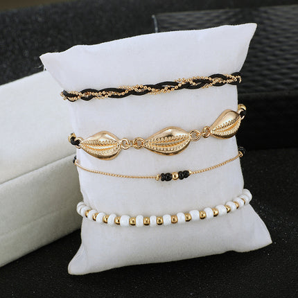 Rice Beads Gold Shell Conch Rope Anklet 4 Pieces
