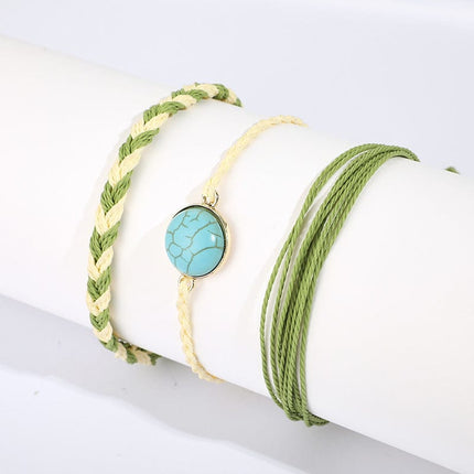 Waxed Thread Braid Round Turquoise Bracelet Bracelet Set of 3