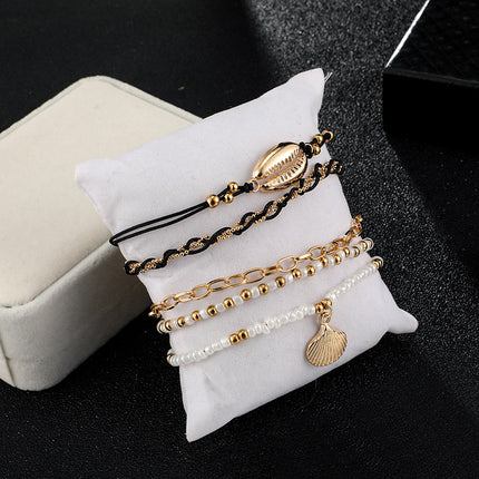 Handmade DIY Rice Bead Shell Multilayer Anklet