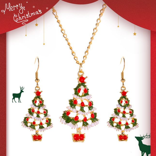 Christmas Oil Dripping Christmas Tree Earrings Necklace