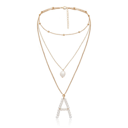Einschichtige, dünne, einfache Perlen-Buchstaben-Anhänger-Halskette
