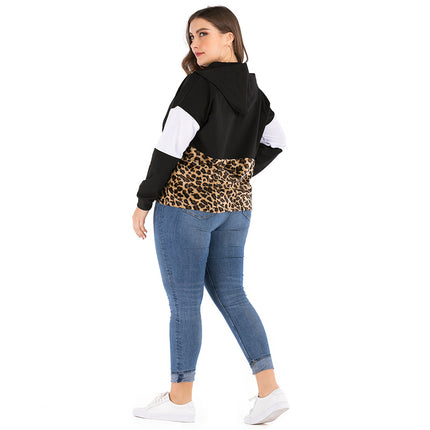Wholesale Women's Plus Size Long Sleeve Thin Plush Leopard Hoodie