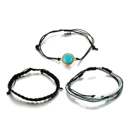 Waxed Thread Braid Round Turquoise Bracelet Bracelet Set of 3