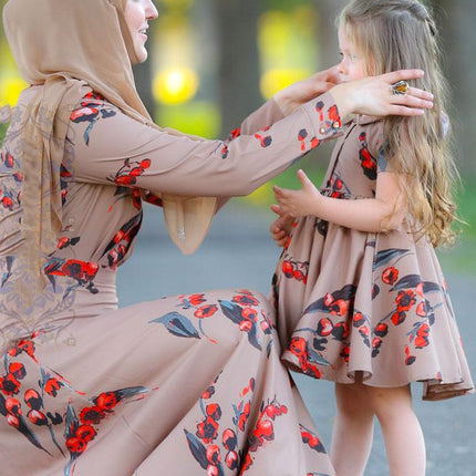 Printed Long Sleeve Slim Plus Size Dress Parent-child Dress