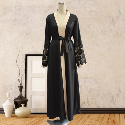 Lace Cuff Stitching Long Sleeve Loose Tie Cardigan Robe