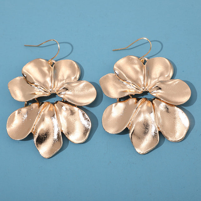 Exaggerated Textured Alloy Large Flower Earrings Petal Stud Earrings