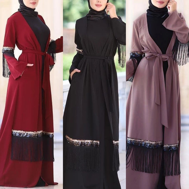 Naher Osten Türkei Mode Pailletten Quaste Abaya Strickjacke